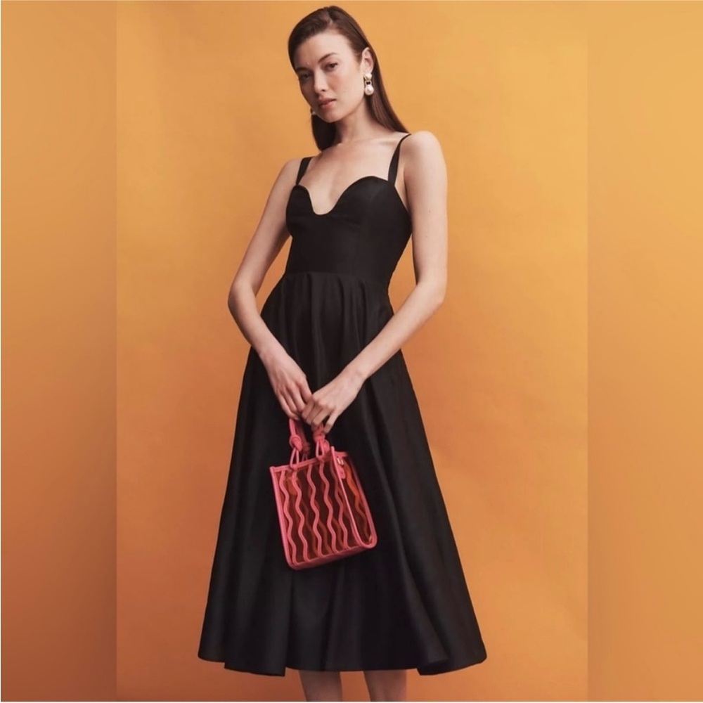 NWOT Hutch for Anthropologie Black Sweetheart U-Neck Taffeta Midi Dress Size 6